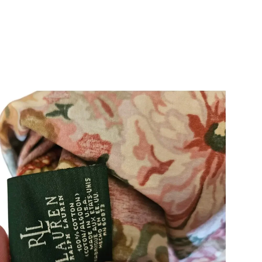 Vintage 90s Ralph Lauren Red Floral Ruffled Sheet Set King Marseilles Danielle